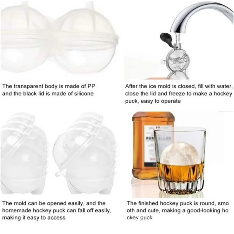 

4 Cavity Bar Sphere Ice Cube Mould Mold Ball Freezer Maker Tray Whiskey DIY