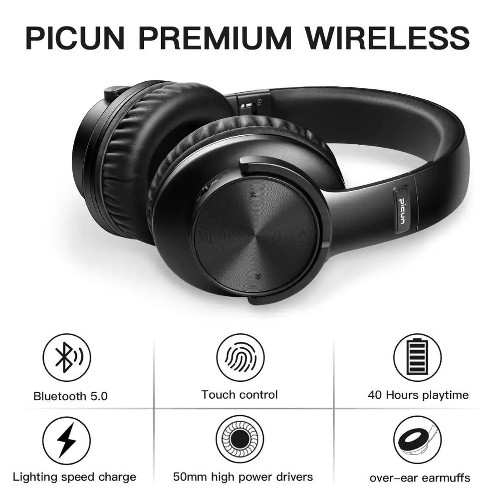 B8 Bluetooth 5.0 Headphones 40H Play time Touch Control Wireless Headphone with Mic Over Ear Earphone TF Headset for phone PC |