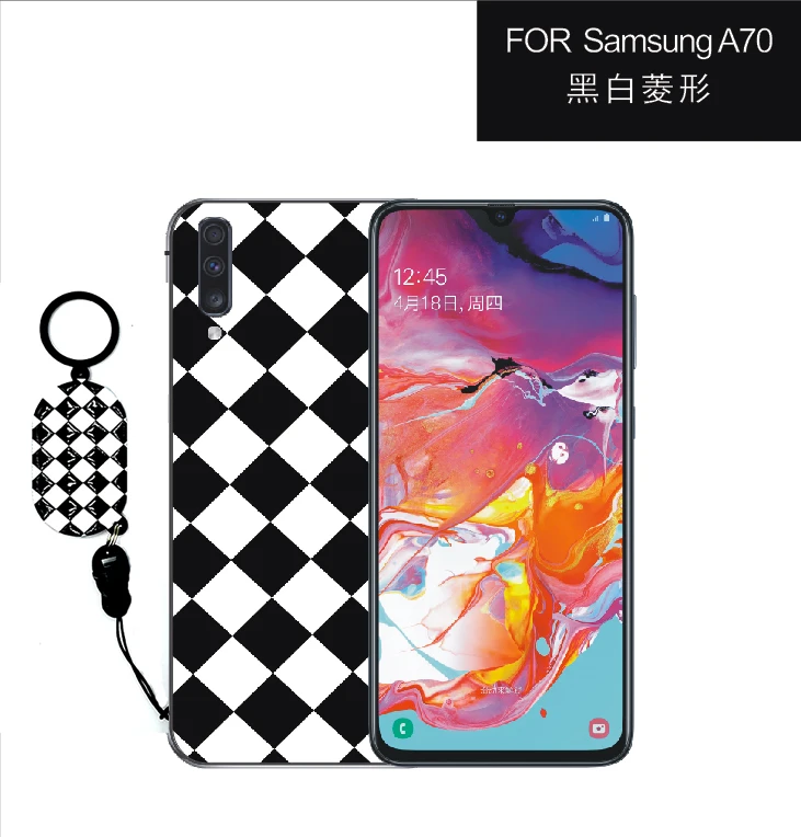 Черный, белый чехол для samsung Galaxy A80 A70 A50 A30 A20 A10 A 10 50 70 A30S с волнистыми точками и полосками для девушек и женщин, чехол на заднюю панель - Цвет: rhombus
