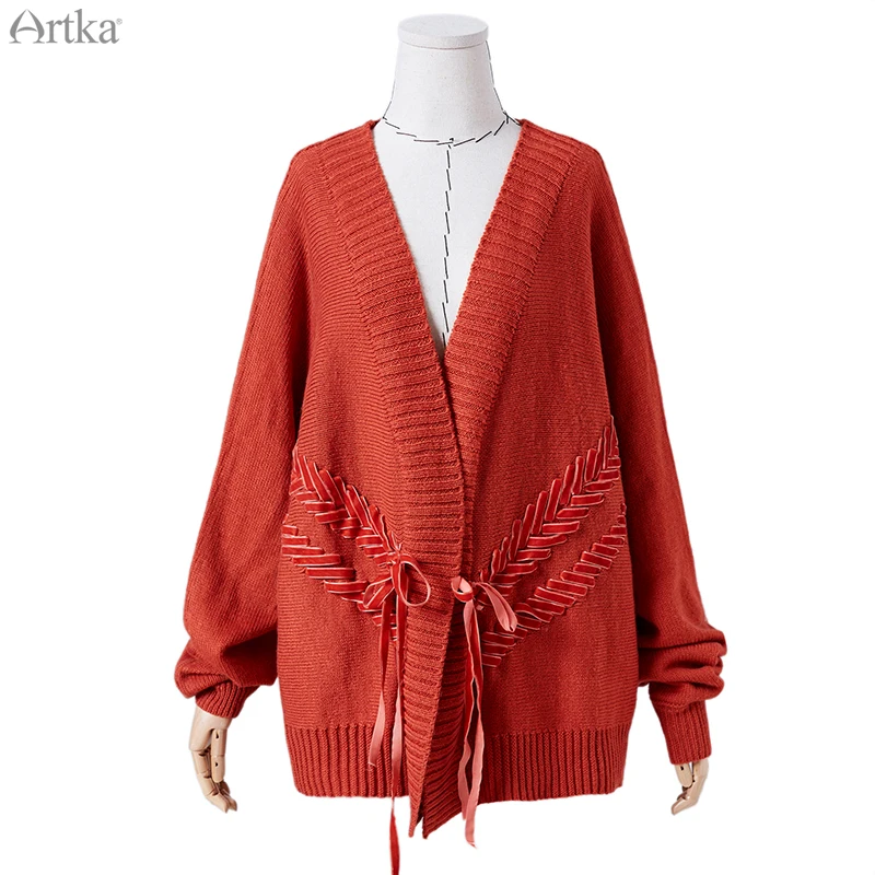 Женский вязаный кардиган с длинным рукавом ARTKA Черный Повседневный Теплый