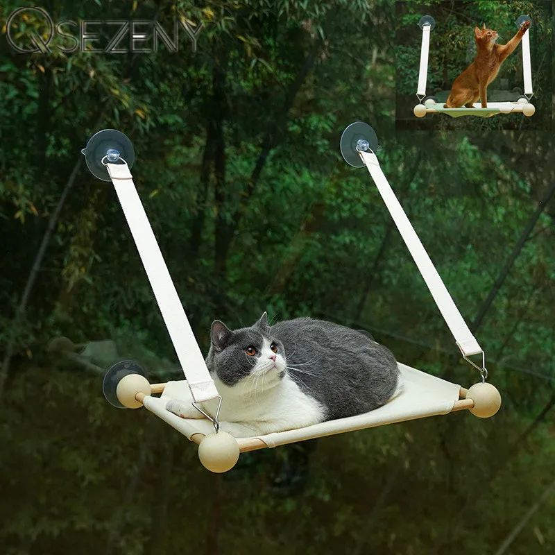 Большой Размеры из цельного дерева кошки подвесные кровати удобные окно