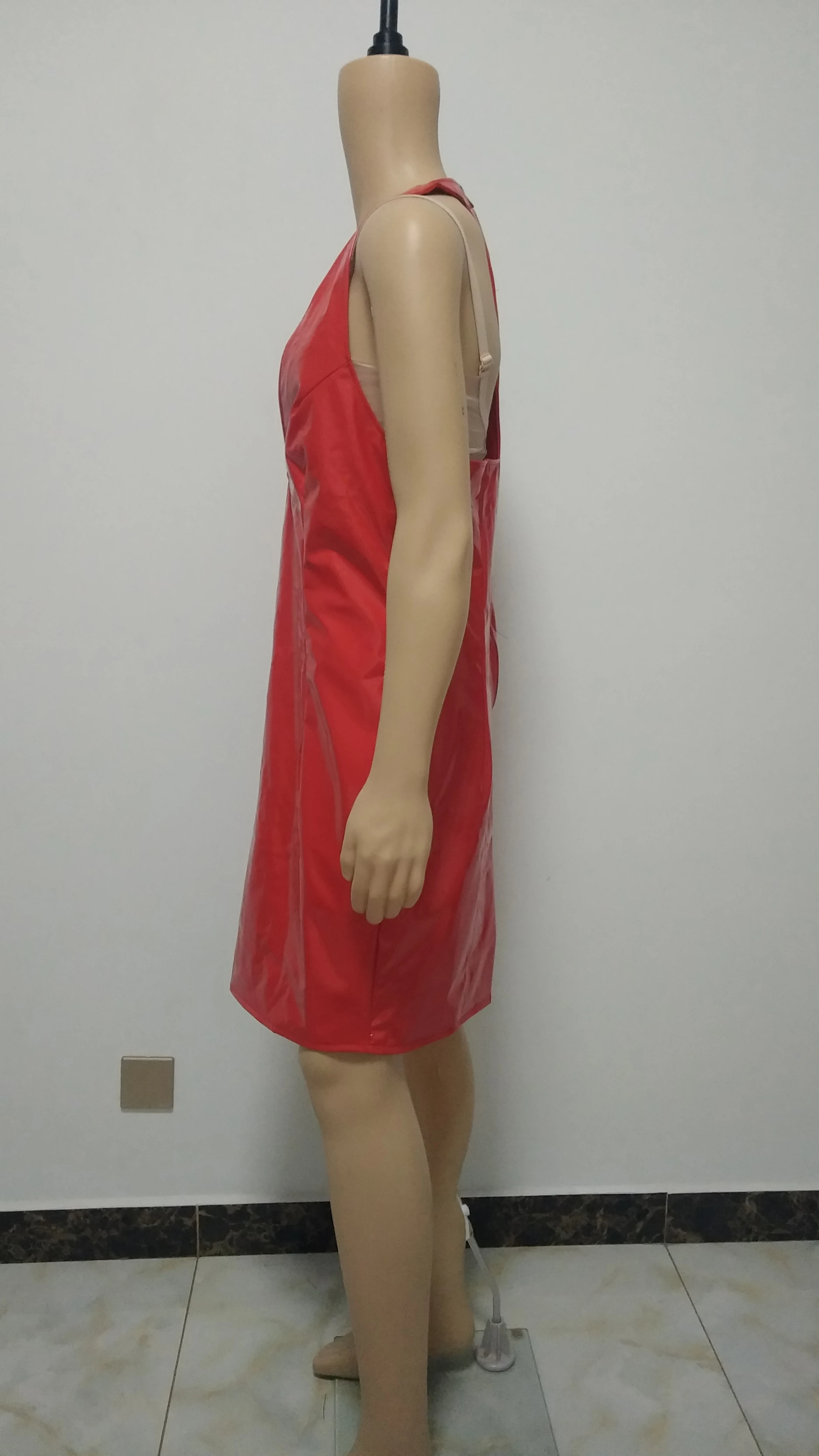 ПВХ искусственная кожа Мокрый женское сексуальное платье с глубоким v-образным