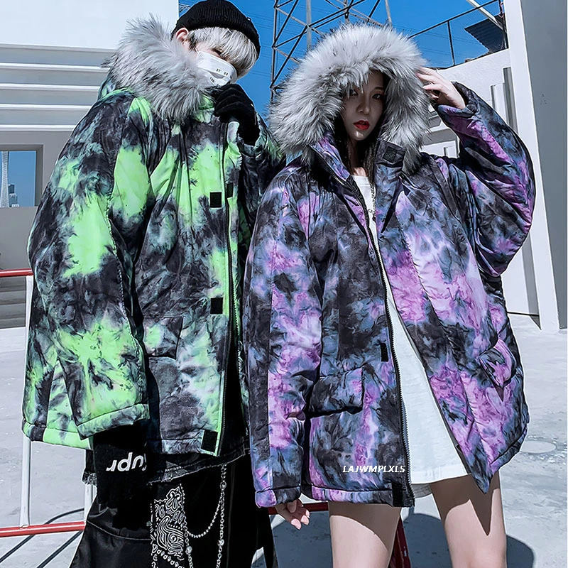 

Korean Camo Winter Jacket Thick Women Couple Streetwear Hooded Parka Fur Coat 2021 Harajuku Japanese Puffer Jacket Plus Size