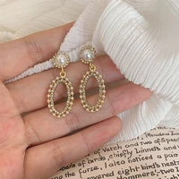 korean vintage baroque oval gold plating earring with pearl sterling silver 925 luxury women jewelry