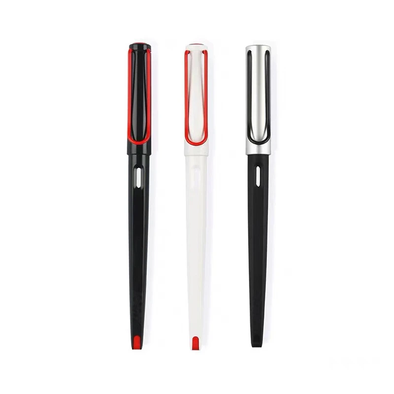 2pcs classic straight link long Fountain pen Red Big Clip Plastic white EF nib Ink Pens for Writing Office Supplies Stationery | Канцтовары