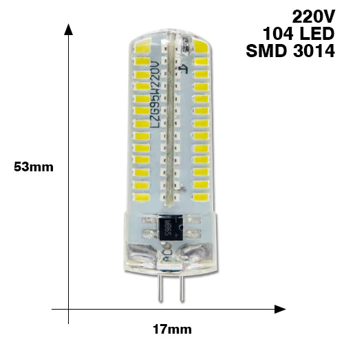 G4 220V 3014 104L 6 шт G4 светодиодный лампы SMD 2835 3014 AC/DC 12V AC 220 В 1 Вт 3 Вт Светодиодная лампа-кукуруза позолоченная люстра лампа светодиодный светильник на замену галогеновым лампам, Bombillas - Испускаемый цвет: G4 220V 3014 104L