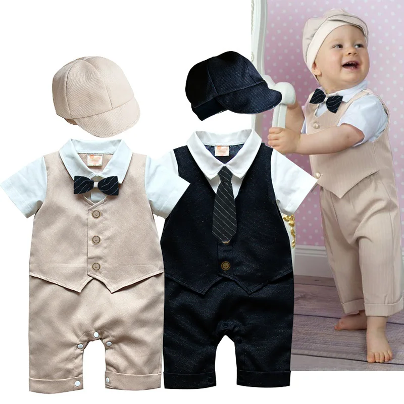 

Baby Boy Clothing Set Newborn Infant Romper Summer Toddlers Clothing Short Sleeve Bowtie Babywear Hat 2018 Fashion Clothes Top+