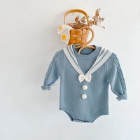 milancel baby bodysuit sailor collar baby one piece toddler girls knitwear front bow newborn baby clothes