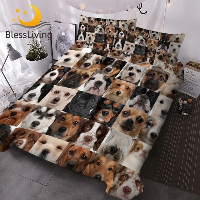 BlessLiving Puppy Dogs Comforter Cover Grids 3D Queen Bedding Set Collage of Dog Bed Cover Cartoon Kids Bed Set 3-Piece Edredom 1