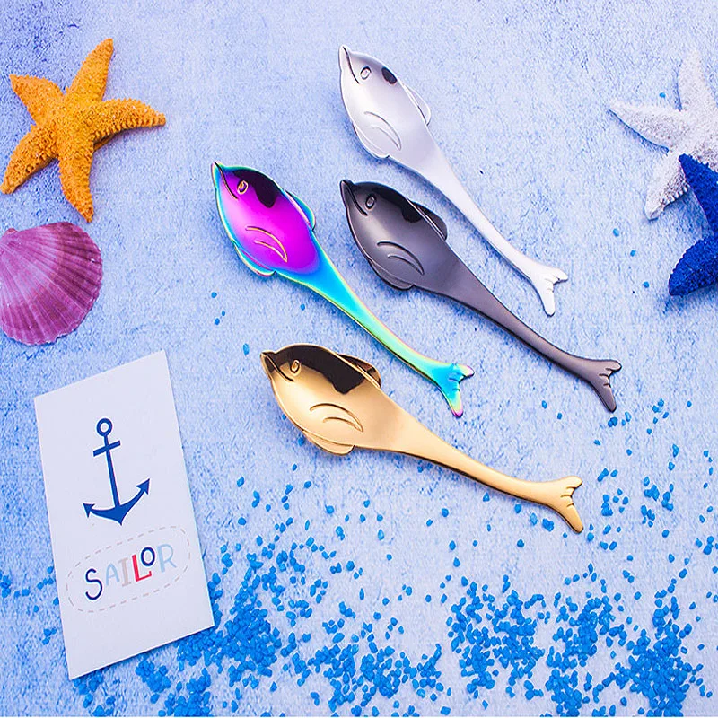 Детская ложка с мультипликационным рисунком морских животных рыб креативная