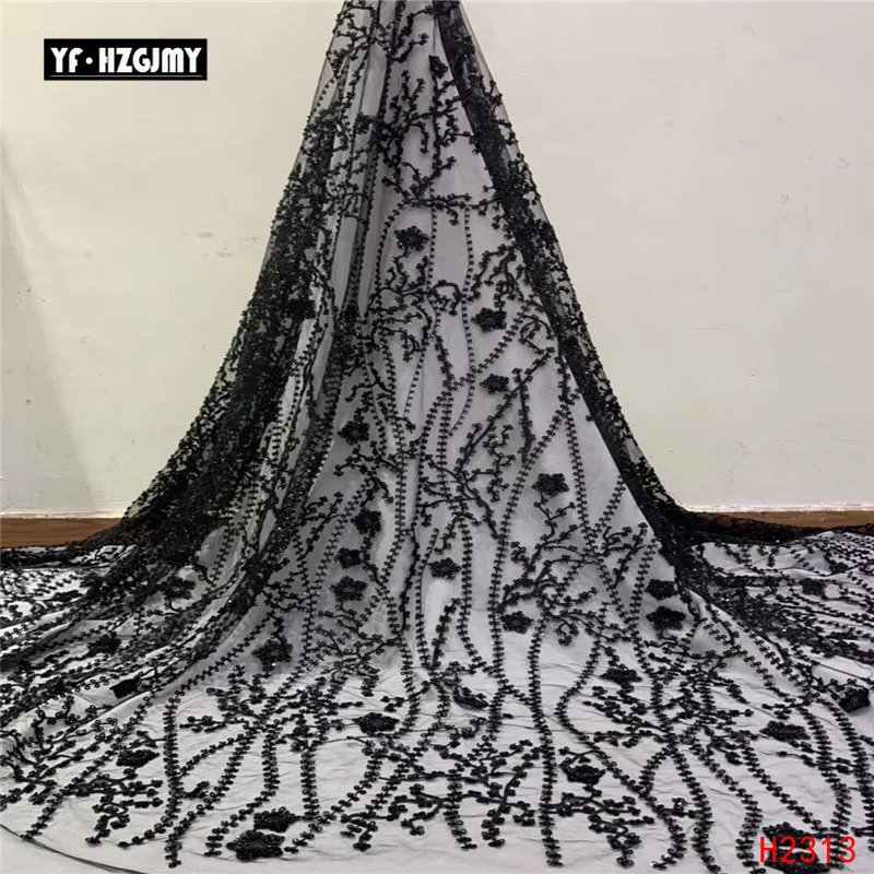 YF HZGJMY африканская ткань кружево темно-синие перья французский Тюль Кружево Последние Свадебные платья блесток вышивка чистая кружевная ткань A1753