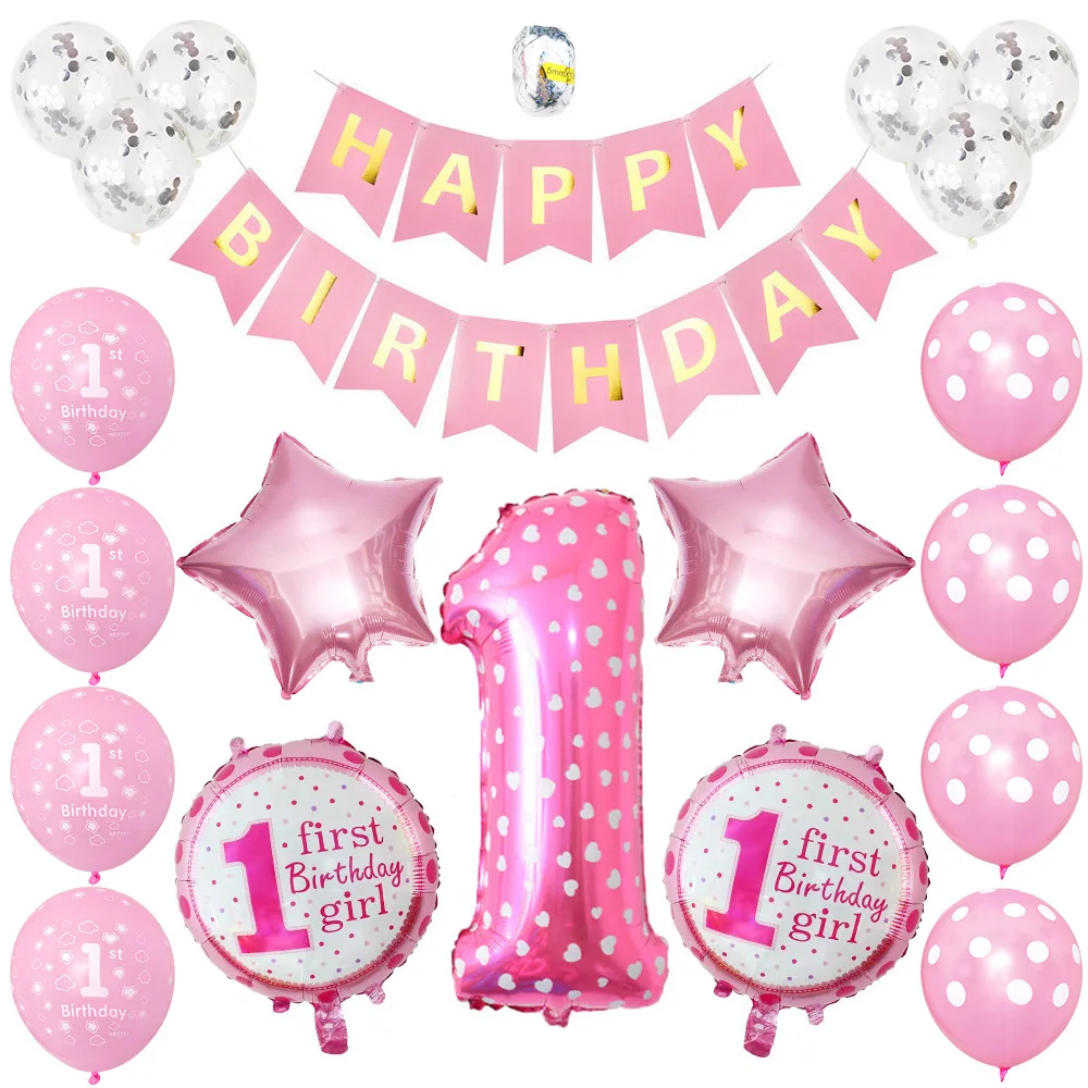 Happy Birthday Banner 1 year birthday decorations Balloons Birthday Girl Boy Party Decorations Baby Shower Balloons for Birthday