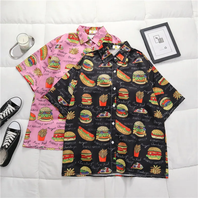 Гавайская пляжная рубашка с принтом картошки фри гамбургеров чипов алохи