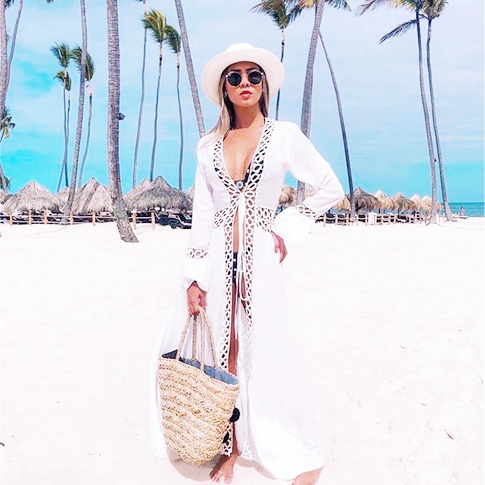 2020 вязаное крючком белое пляжное платье туника длинное парео бикини накидка