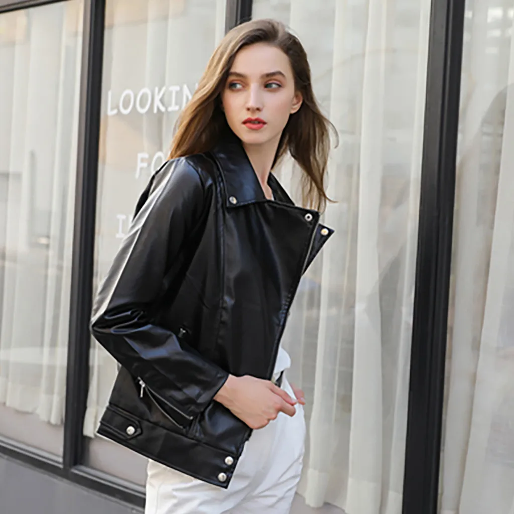 

Winter Warm Women Short Coat Leather Jacket Zipper Tops Overcoat Outwear