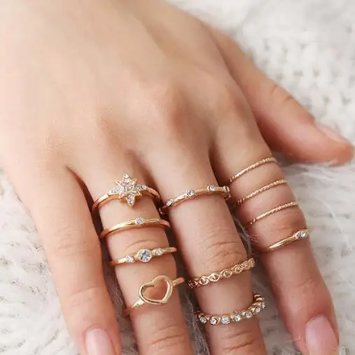 11 rings set Лидер продаж, женское кольцо с океанской звездой и луной, 13 шт. в наборе, ювелирные изделия, Ретро стиль, опал, корона, циркониевые кольца, модные женские аксессуары - Цвет основного камня: 11 rings set