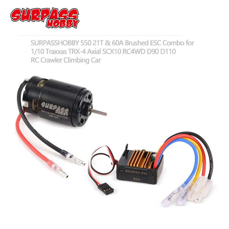 Щеточный мотор Surpass Hobby 550 21T 27T 35T 60A ESC с 5V/2A BEC для HSP HPI Kyosho TRAXXAS 1/10 RC, гусеничное скалолазание по бездорожью