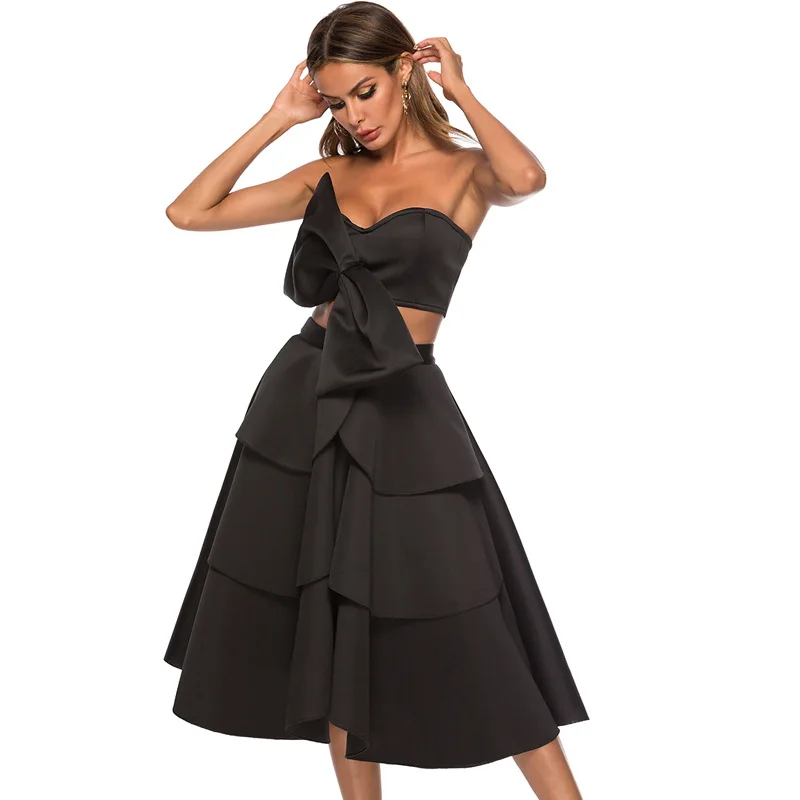 Женский летний комплект из двух предметов сексуальный укороченный топ и юбка с