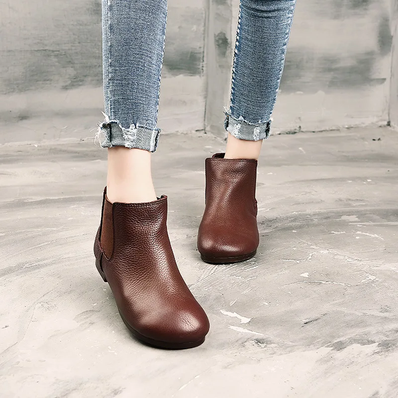 

2021 xiaohaokbao Leather ankle boots, flat shoes, vintage boots, round head, cowhide shoes, single boots