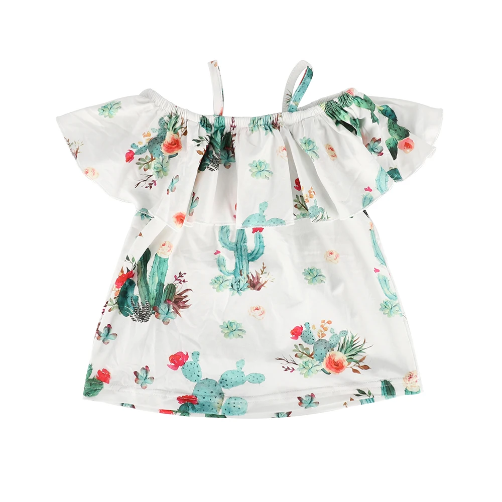 Летняя рубашка с принтом кактуса для маленьких девочек джинсовыми шортами