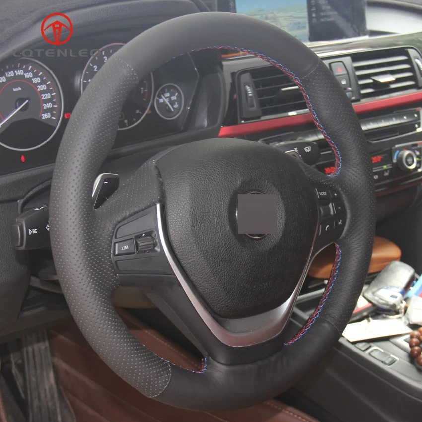 

LQTENLEO Car Steering Wheel Cover Black Genuine Leather For BMW 4 Series 420d 420i 428i 430i 435i 440i F32 F33 F36 2013-2019