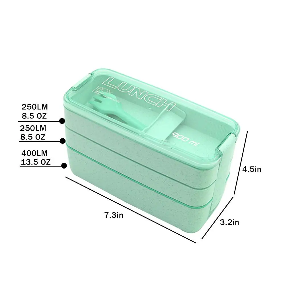 

3-Layer Wheat Straw Lunch Box Food Storage Case Container Dinnerware Microwave Bento Box For Student School Home Office