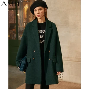 Amii минимализм: Стильное женское зимнее с отложным воротником с длинными рукавами 40% шерстяное пальто женские куртки для женщин 12041018