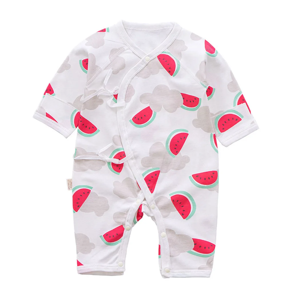 Baby Infant V-neck Jumpsuit Newborn Cute Cartoon Fruit Long Sleeve Cotton Boy Girl Clothing Toddle Monk Suit Pajamas