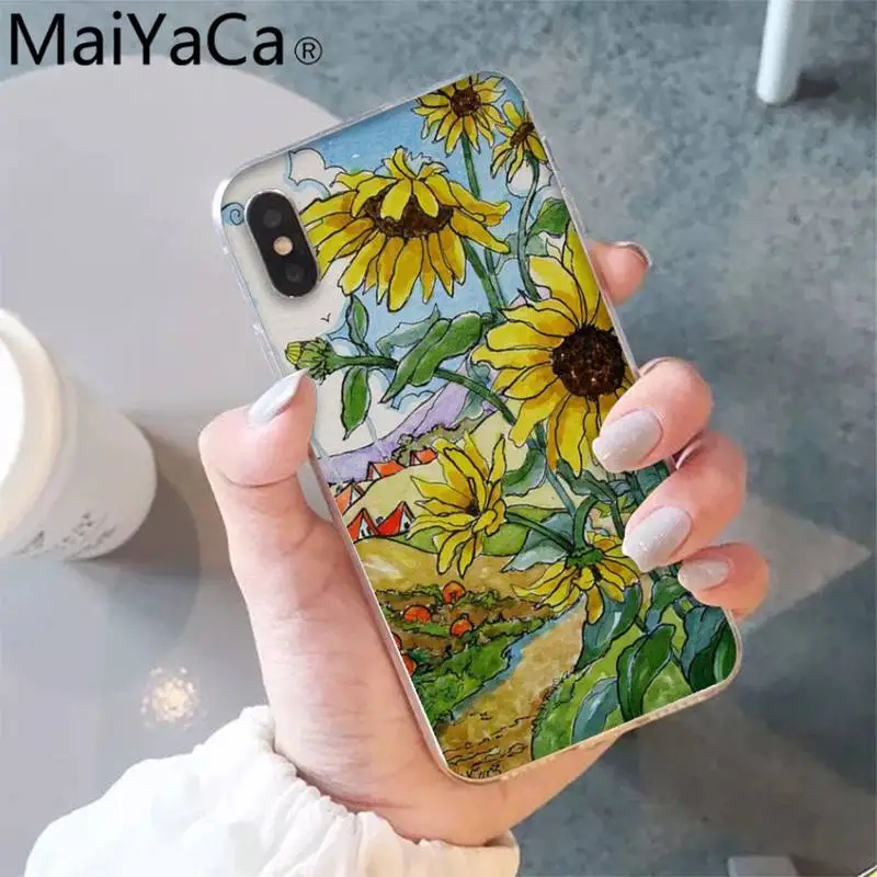

MaiYaCa Summer Daisy Sunflower Floral Black TPU Soft Phone Case for iPhone 12 8 7 6 6S Plus X XS MAX 5 5S SE XR 12 11 pro promax