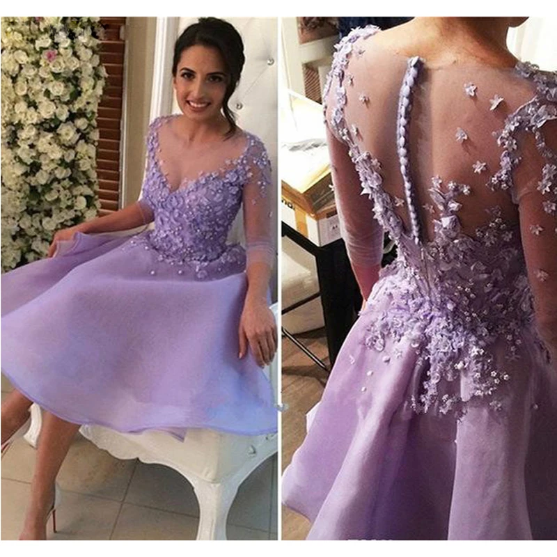 Chic Lavender Short Prom Dress A-Line Half Sleeves Juniors Sweet 15 Graduation Cocktail Party Dress Plus Size Homecoming Gowns (0)