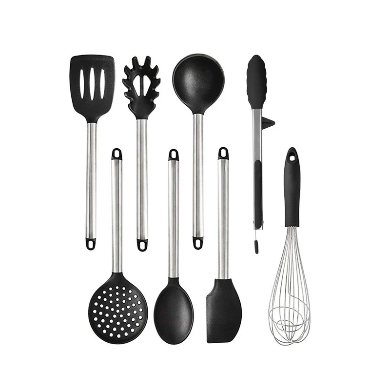 8-pcs Kitchen set 8/11 шт. Кухня набор посуды и столовых приборов черный силиконовый Пособия по кулинарии инструменты Нержавеющая сталь ручка щипцов нож для овощей Овощечистка Кухня набор инструментов - Цвет: 8-pcs Kitchen set