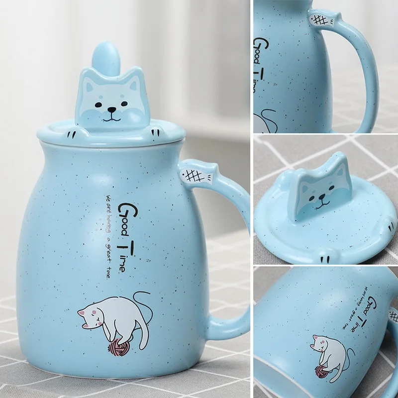 

500ML Cartoon Ceramic Cute Cat Cup with Lid and Spoon Coffee Cups Home Office Milk Tea Water Cups Drink Novelty Gift for Family