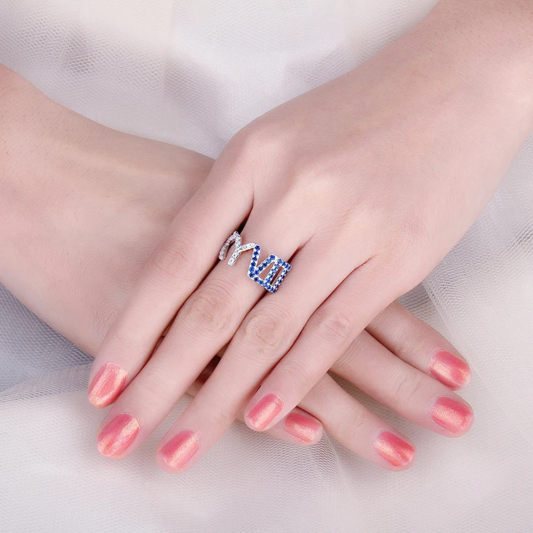 JewelryPalace создан синий шпинель фианит LUCKY VII Письмо Регулируемый Открытое кольцо 925 пробы серебряные ювелирные изделия для женщин Мода