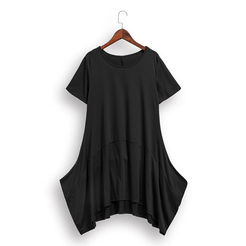 

Women Vintage Solid Dress 2021 Summer Casual V Neck Short Sleeve Pockets Irregular Hem Dresses Sexy Party Vestidos 2XL