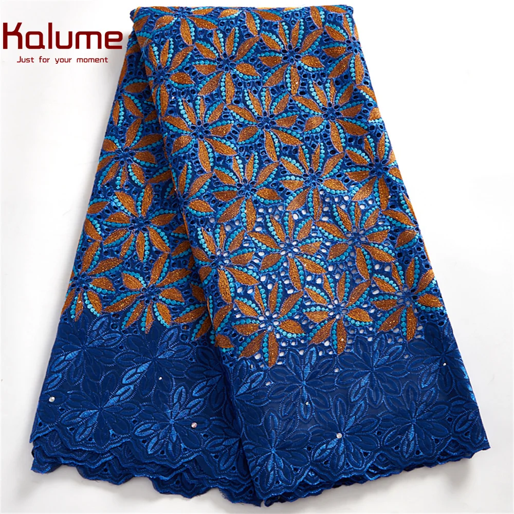 

Kalume Siwss Voile Lace Fabric 2021 High Quality African Nigerian Cotton Lace Fabric With Stones 5 Yards For Diy Dress F2512