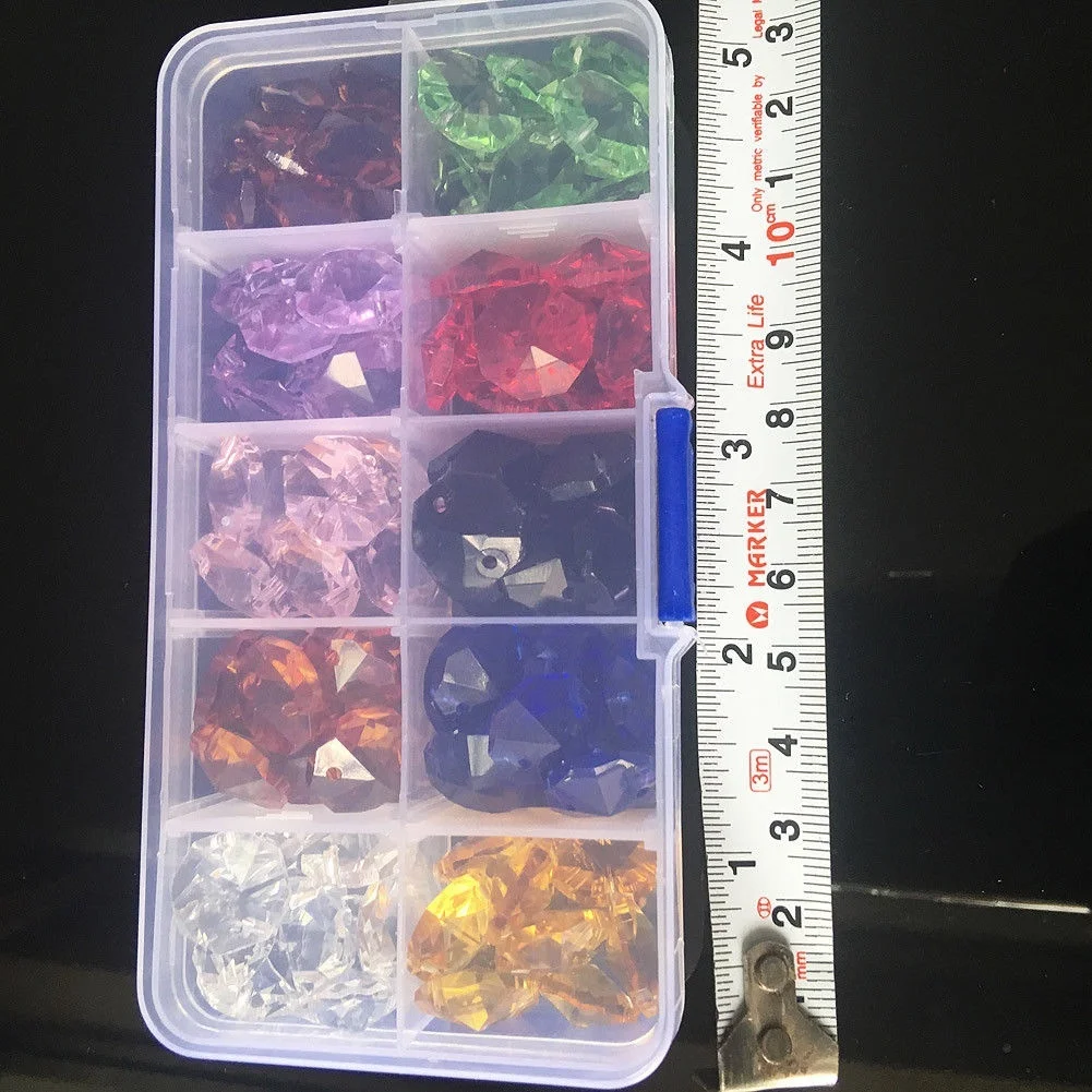 100PCS Rainbow Multicolor 14MM Octagon Beads Chandelier Crystal Prism DIY Charm Glass Spacer Bead Chain Home Decor with Hard Box | Освещение