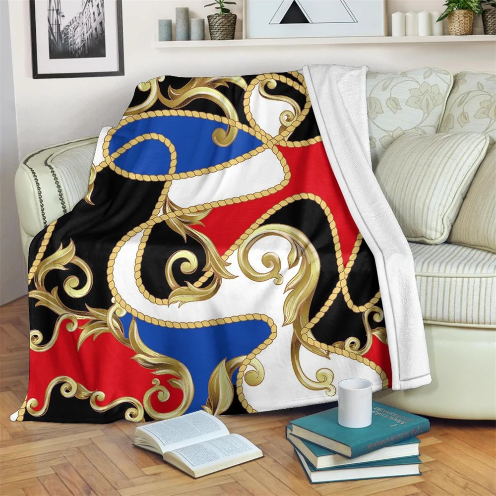 

HUGSIDEA Hot Sales Home Fleece Blankets Golden Baroque Print Bedspread Keep Warm Soft Nap Knee Plush Throw Blanket Sleep Cover