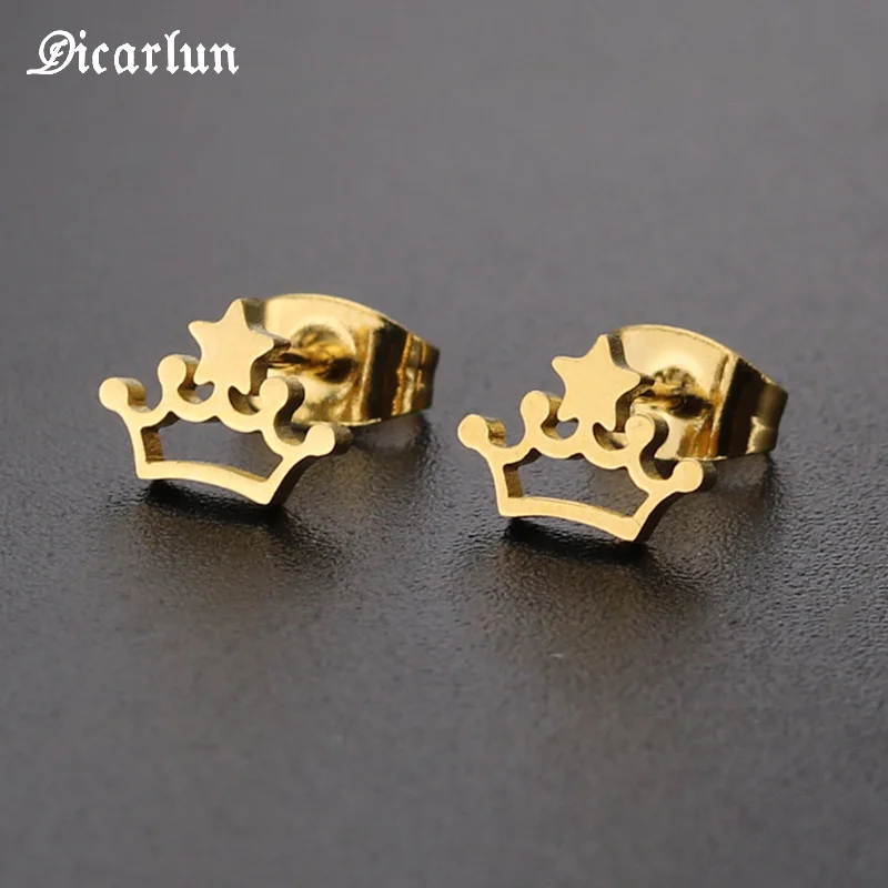 Серьги гвоздики DICARLUN в виде короны для женщин украшения из нержавеющей стали
