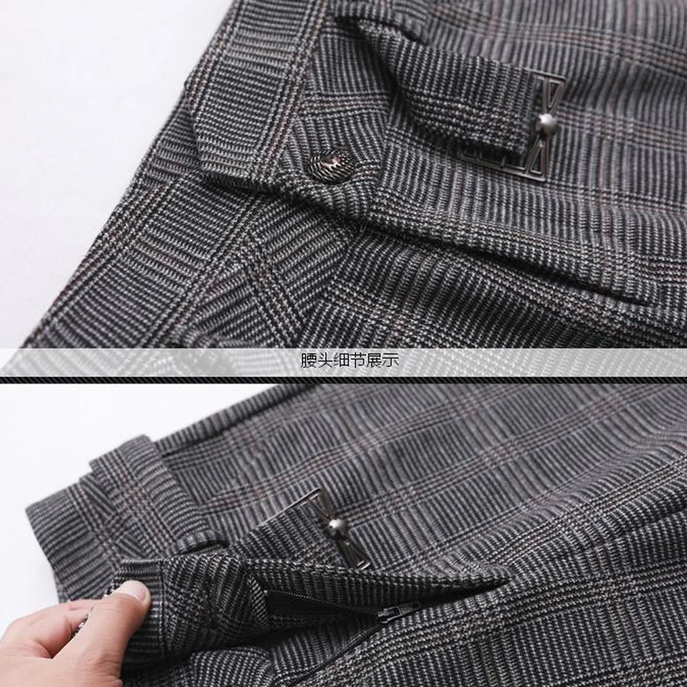 

High Waist Wide Leg Plaid Pants For Women Autumn Winter Black Vintage Pattern Wool Office Ladies Trousers Loose Pants With Belt