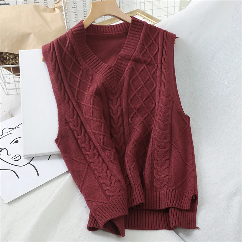 10 Colors 2020 Autumn Winter Knitted Vest Women Casual Sweater Coat Preppy Syle Sleeveless Waistcoat Outwear Chalecos Para Mujer | Женская