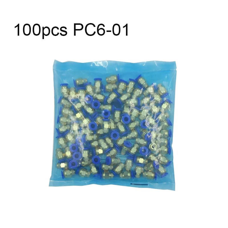 

100PCS PC6-01 6MM Hose Tube 9.7mm Pneumatic Fitting Air Connector Straight Through Quick Connecors Fitttings male thread