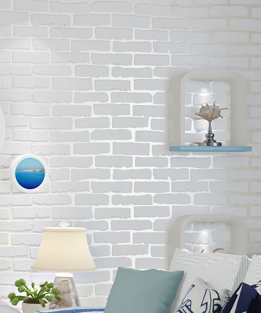 QIHANG Chinese Style Minimalist Imitation Brick Pattern 3D Non-woven Clothing Store Wallpaper Pure White Color 0.53m*10m=5.3m2 |