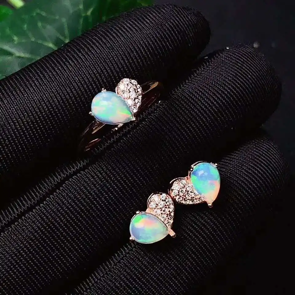Natural Real Opal jewelry set 925 sterling silver 1pc opal ring 2pcs earring | Jewelry Sets