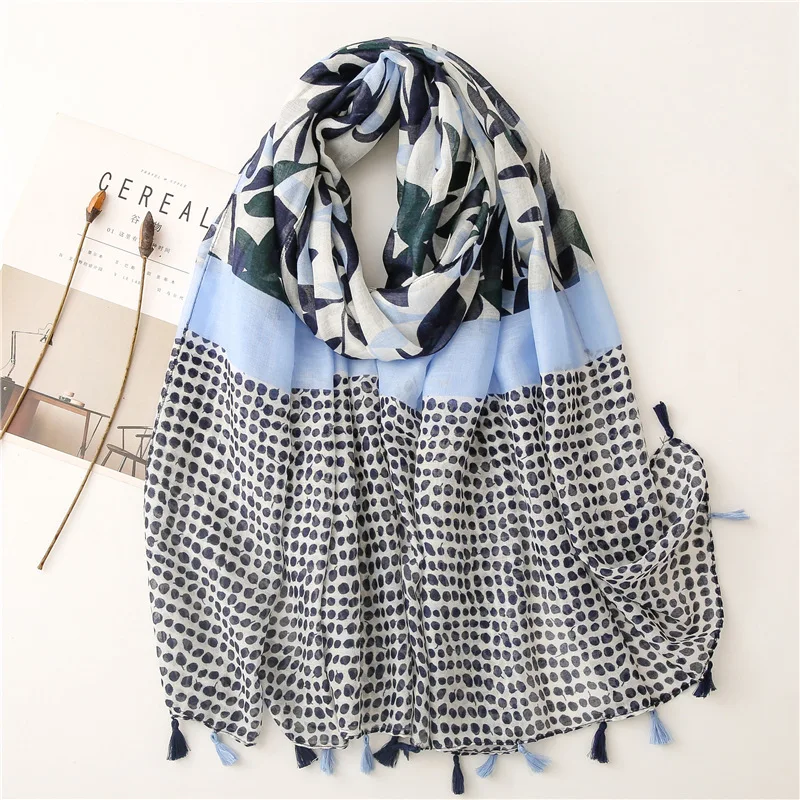 Buy 2021 Nieuwe Blad Print Kwastje Sjaals Sjaals Bloemen Hoofd Wrap Hijab Gratis Verzending