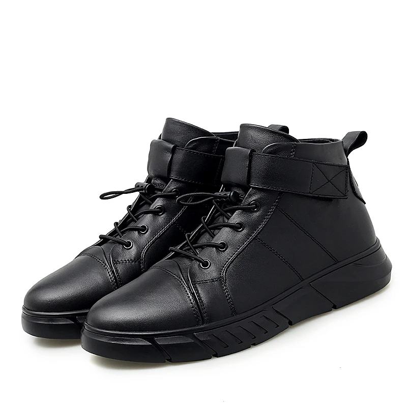 

2019 autumn winter fashion men's ankle boots casual genuine leather black shoes male size 38-48 flat shoe man snow boots for men