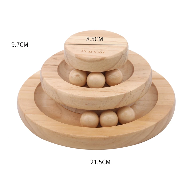 

Wooden 2/3 Levels Pet Cat Toy Tower Tracks Disc Cat Intelligence Amusement Triple Play Disc Cat Toys Ball Training Toys