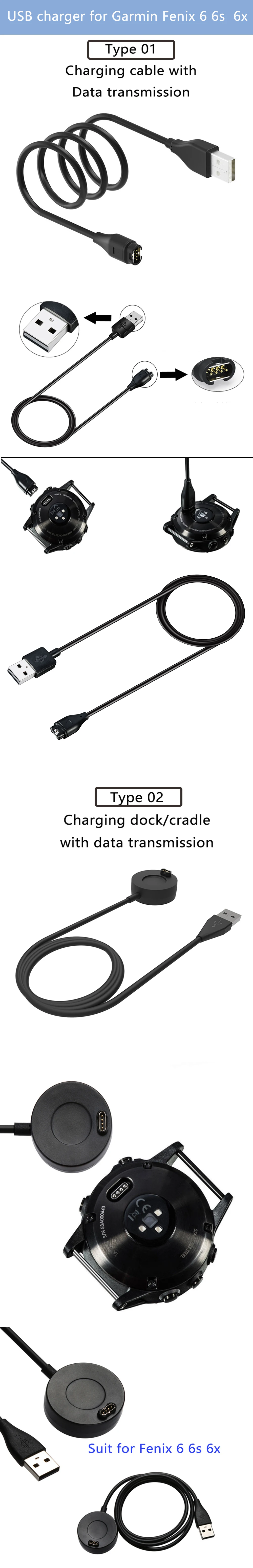 USB зарядное устройство док-станция для Garmin fenix 6 6s 6x Быстрый Магнитный зарядный кабель провод передачи данных адаптер питания Замена