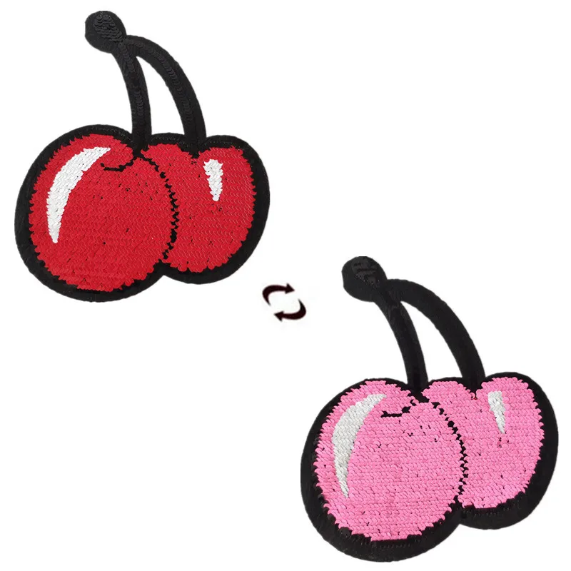 

Reversible Sequins Patch Fruit Change Color Red Pink Cherry Patches For Clothing Stickers Diy Gifts Strange Things Home Decor