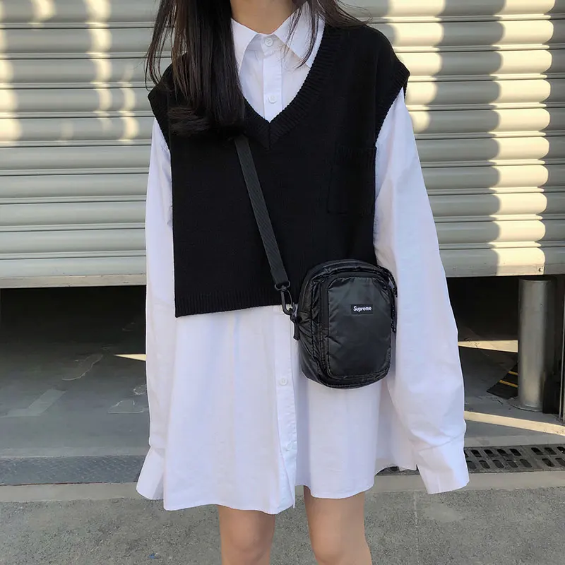 Женский трикотажный жилет Однотонный свитер в Корейском стиле с V-образным