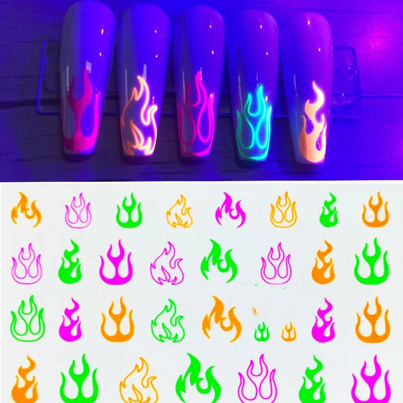 

3D флуоресцентные наклейки для ногтей, водные переводные наклейки для ногтей, украшения для маникюра